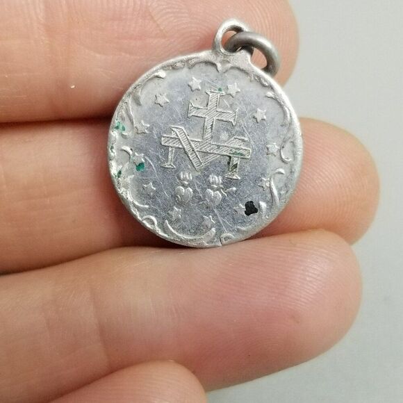 Vintage Virgin Mary Silver Tone Pendant Charm Medal Medallion, Double Sided - Picture 8 of 8